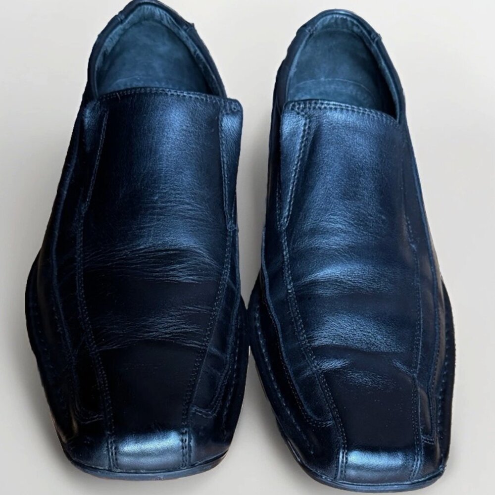 (10) VARESE DAYTONA Black Leather Square Toe Slip On Loafers